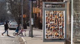 Image of bus stop with Winants photographs