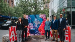 From Left to Right: Juliana Woods, winner of the student art competition; Yuri Masnyj, Assistant Dean at The Cooper Union School of Art; Adriana Farmiga, Dean at The Cooper Union School of Art; Scott Hobbs, Executive Director of the Village Alliance BID; Malcom King, Interim President of The Cooper Union for the Advancement of Science and Art.