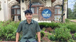 Arav Sharma, EE ’25, in front of the Barbara Ford Center in Quiché, Guatemala