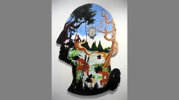 'Father I Cannot Tell A Lie,' 2009 Acrylic, paper and velvet flock on wood panel.  40" X 72. Image courtesy of the artist
