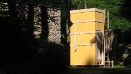 Shaker Residence (2009), birch wood, sheetrock, paint, performance 6’ x 3’ x 12’. Photo by Caroline Woolard