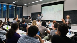 The New Media Class has a guest as Prof. Sharla Sava looks on. Photos by William Shea