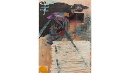 'Aerodynamic Monument' Acrylic, Found object, inkjet prints, dry pigment, watercolor, ink on dyed Hydrocal Plaster by Pedram Sazesh