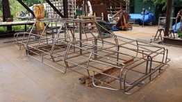 An '86 Chevy Caprice frame in the studio of Socrates Sculpture Park<br><br>