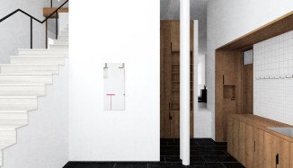 Rendered view of utility and kitchen cluster