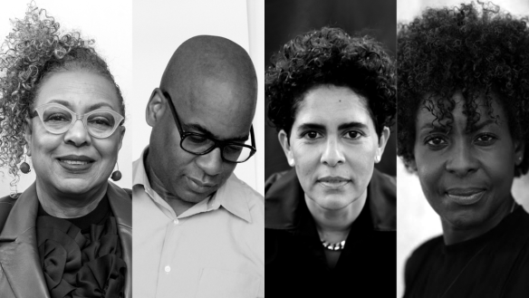 (left to right) Dr. Kellie Jones, Portrait by Daniel Jackson for Embassy: Interactive. Glenn Ligon, Portrait by Paul Sepuya. Julie Mehretu, Portrait by Josefina Santos. Helga Davis, Courtesy of the artist