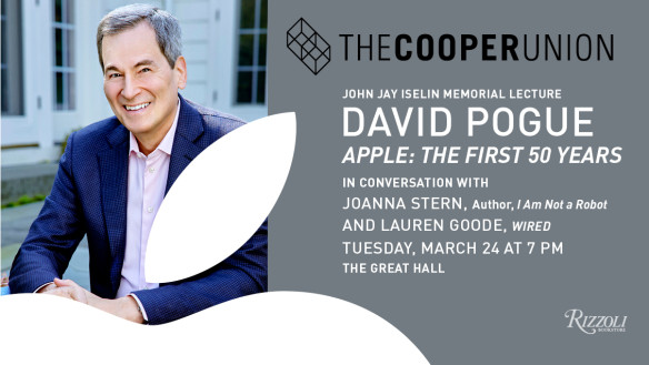 Portrait of David Pogue with text about event